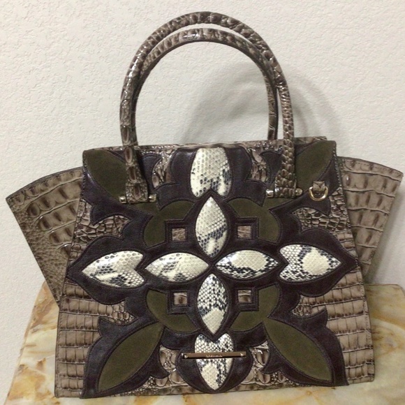 Brahmin Brown Leather/Suede/Snakeskin Priscilla Satchel (Like New) - Picture 1 of 16